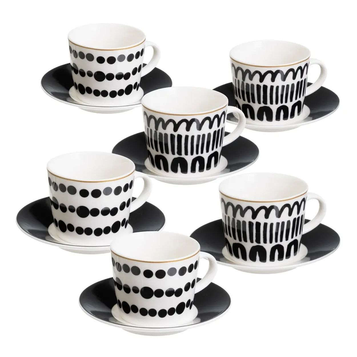 Zestaw ceramicznych filiżanek Lyne 6x100 ml ze spodkami