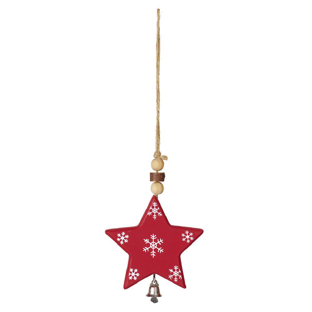 Suspension de No&euml;l étoile en bois motif traditionnel rouge blanc