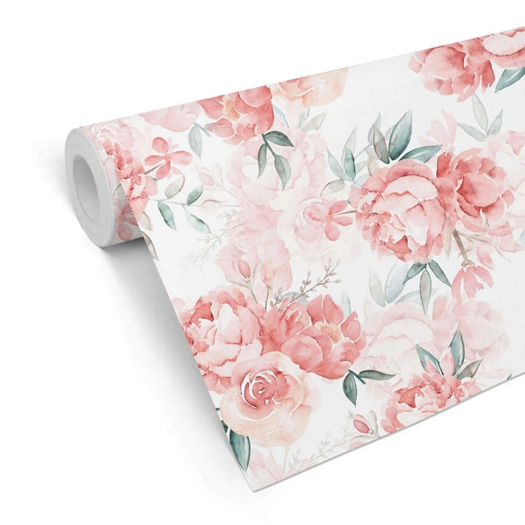 Vliestapete »Vintage Vliestapete«, Zarte Rosa Aquarell Blumen, mehrfarbig, matt