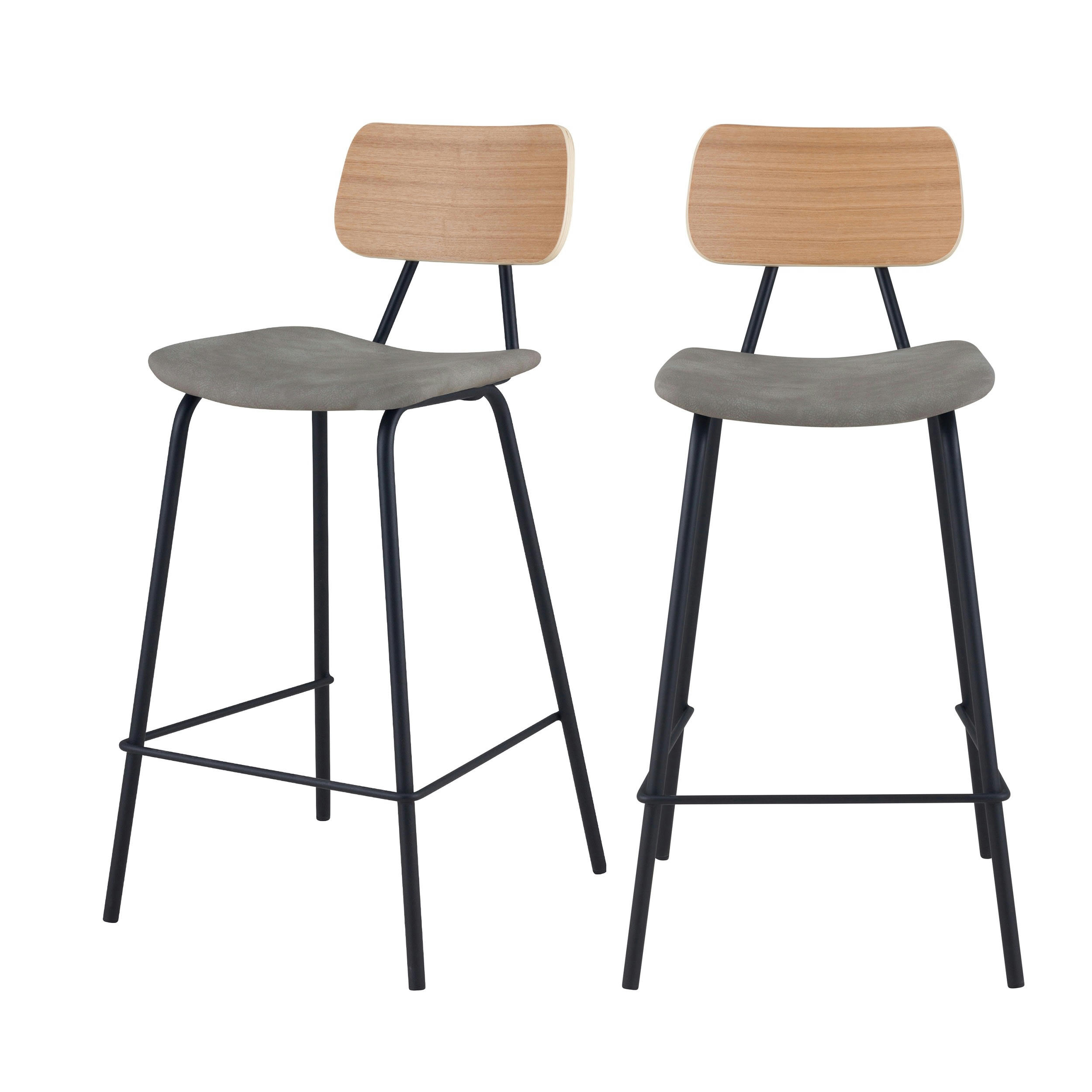 MADRAGUE - Chaise de bar mi-hauteur 65 cm en cuir synthétique gris (x2)