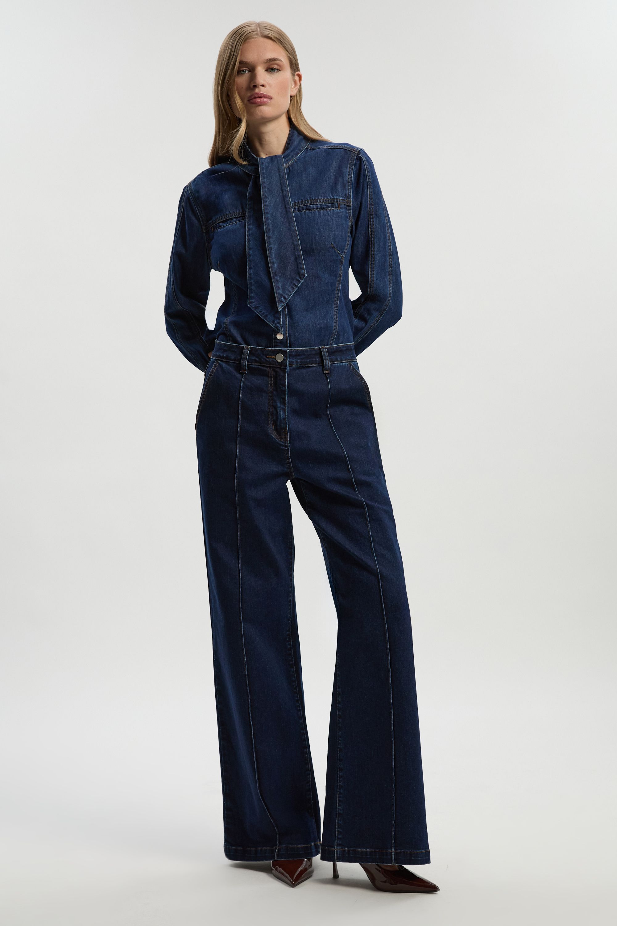 KarenMillen Denim Seam Front Straight Leg Jean