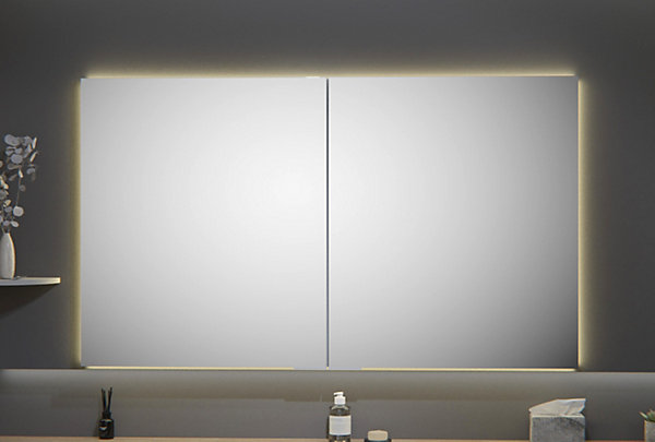 Armoire à glace aluminium murale salle de bain   toilettes, étagère avec miroir avec LED encastrée   prise, UP7012, H.70cmxL.120cm