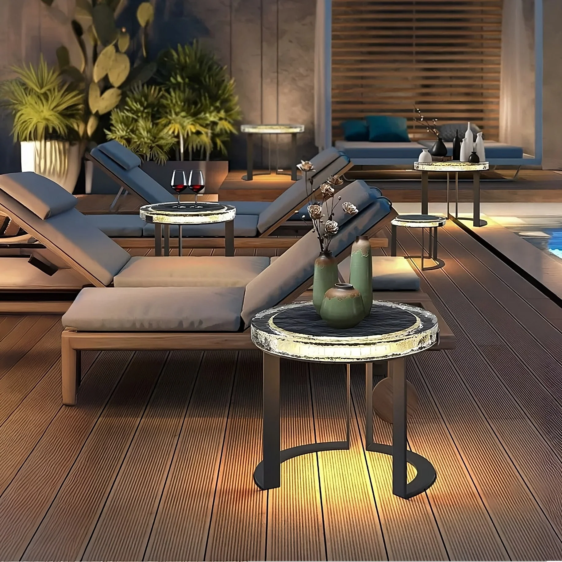 Outdoor Solar Powered LED Garden Side Table