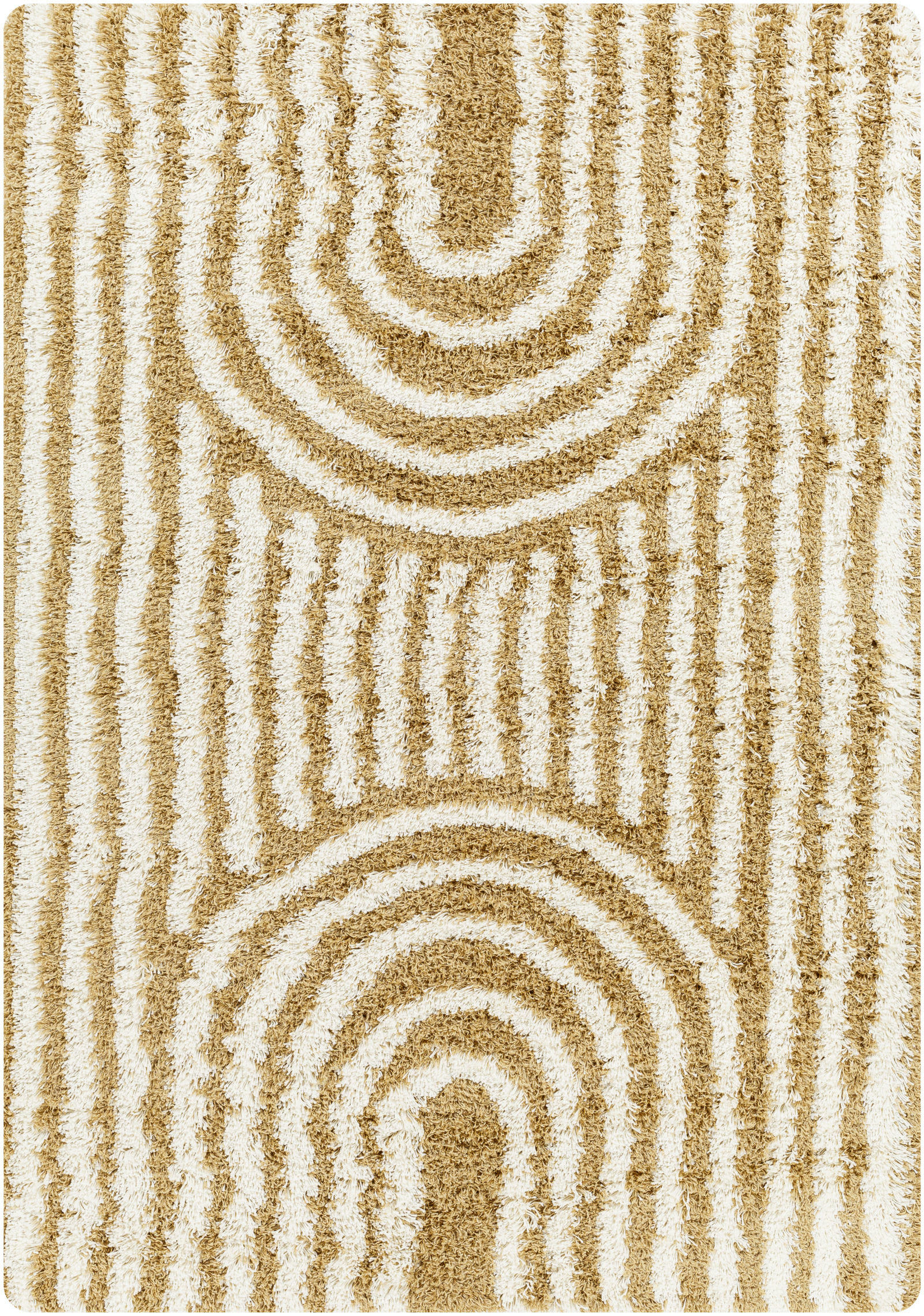 CHRISTINA - Tapis Shaggy Scandinave Blanc/Ocre 160x220