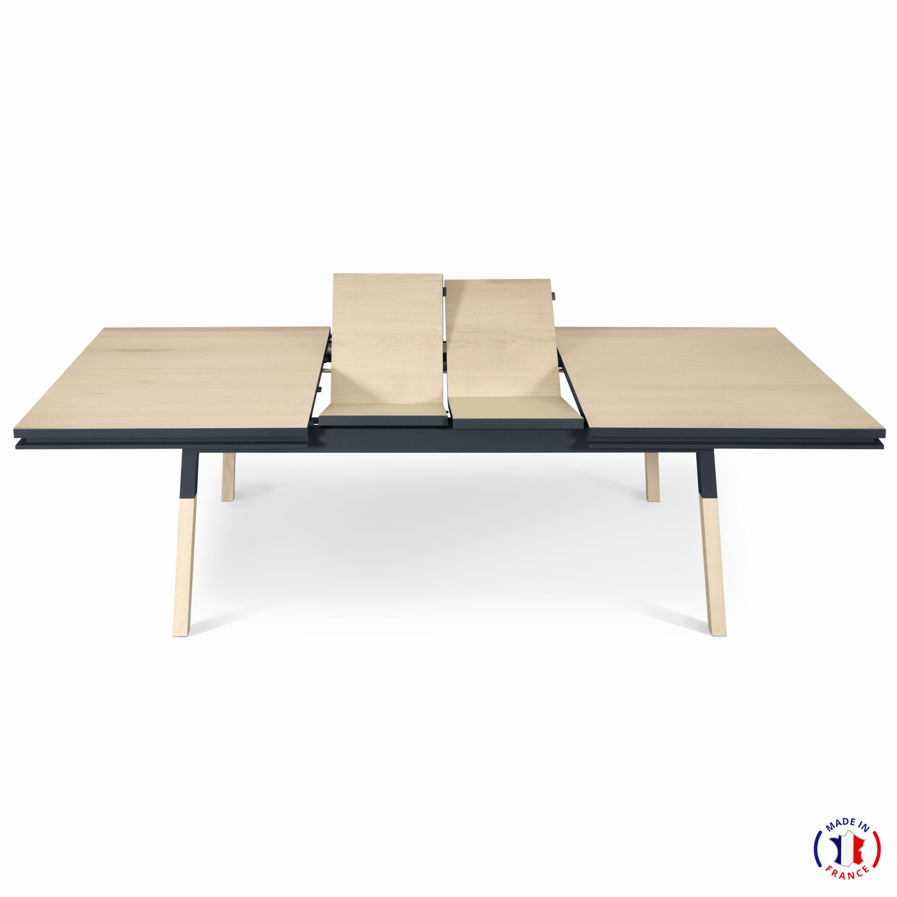 EGEE - Table 180x100 cm en frêne massif, 2 rallonges gris chocolat tanis