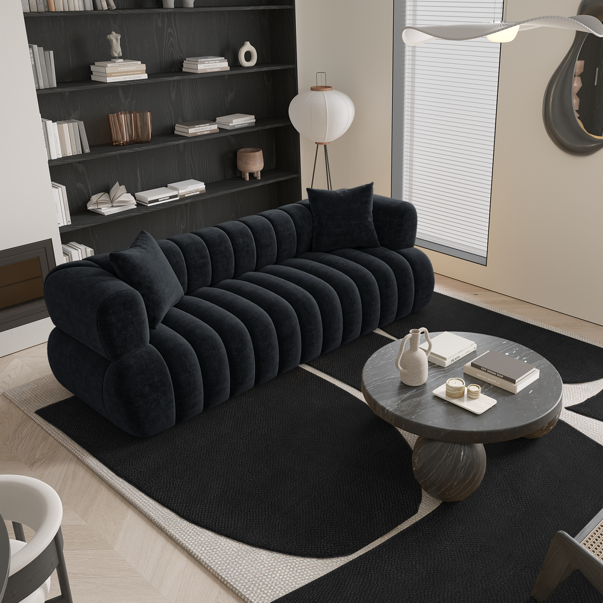 Rechte bank ROSS 3 personen Fluweel Zwart