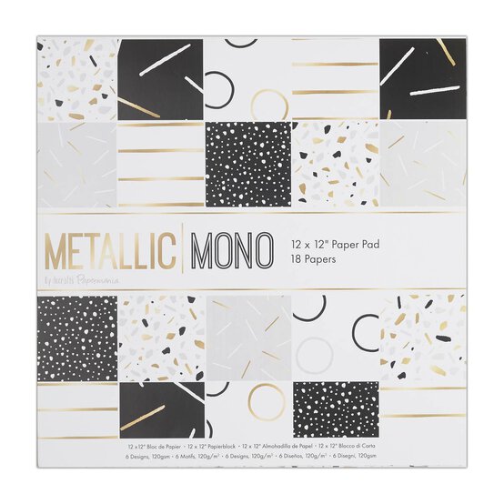 Papermania Metallic Mono Paper Pad 12 x 12 Inches 18 Sheets