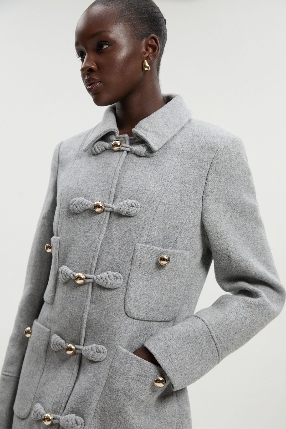 KarenMillen Petite Wool Knot Detail Buckle Front Tailored Midi Coat