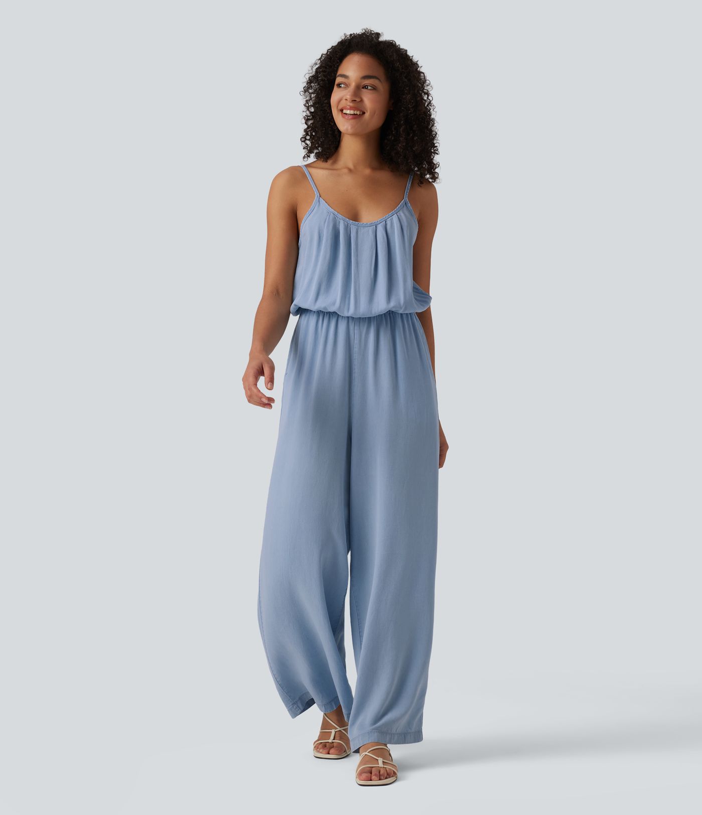 Combinaison en jean casual en lyocell à jambes larges avec poches, style enfilable