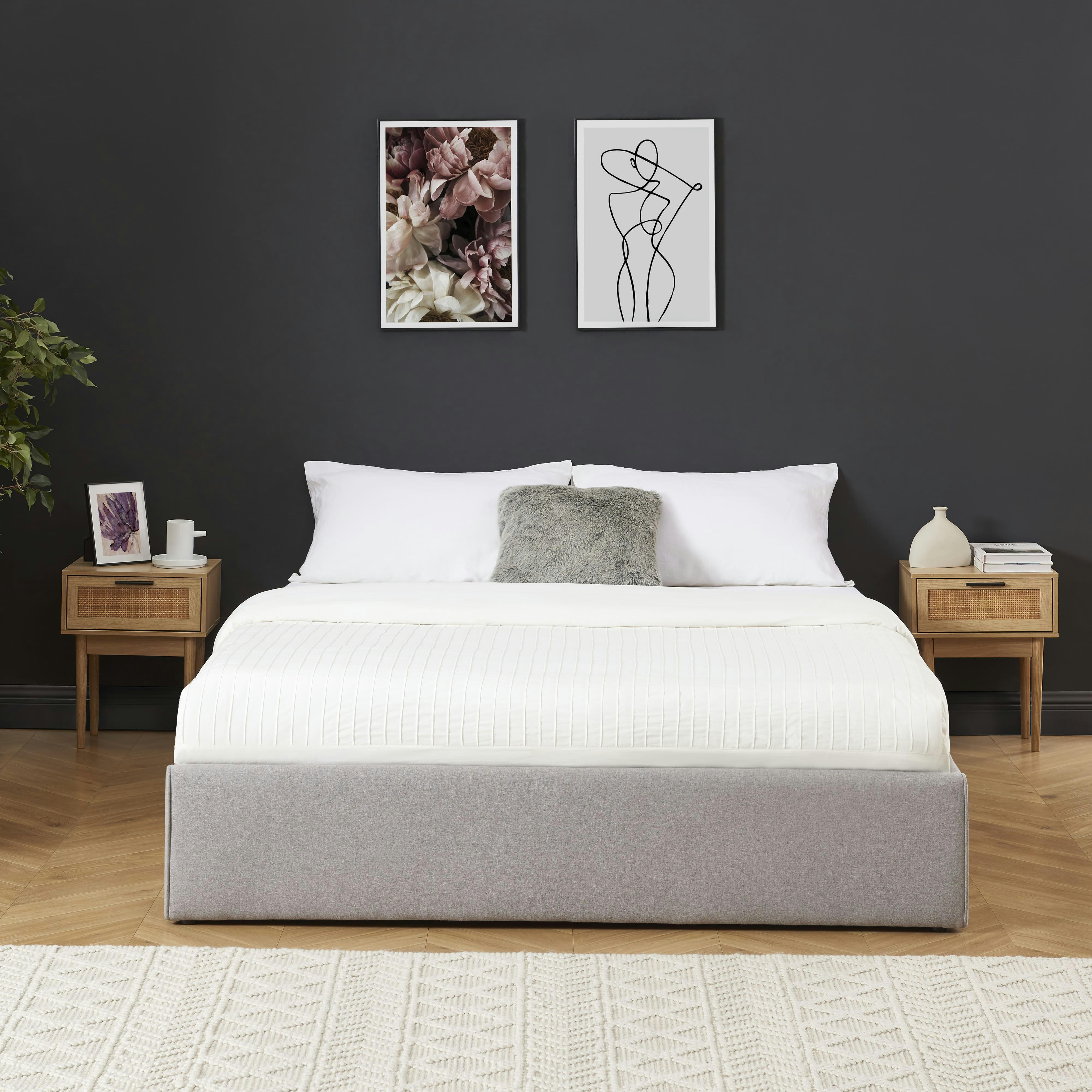 SAKURA - Lit coffre  tissu gris chiné 140x190 sommier inclus