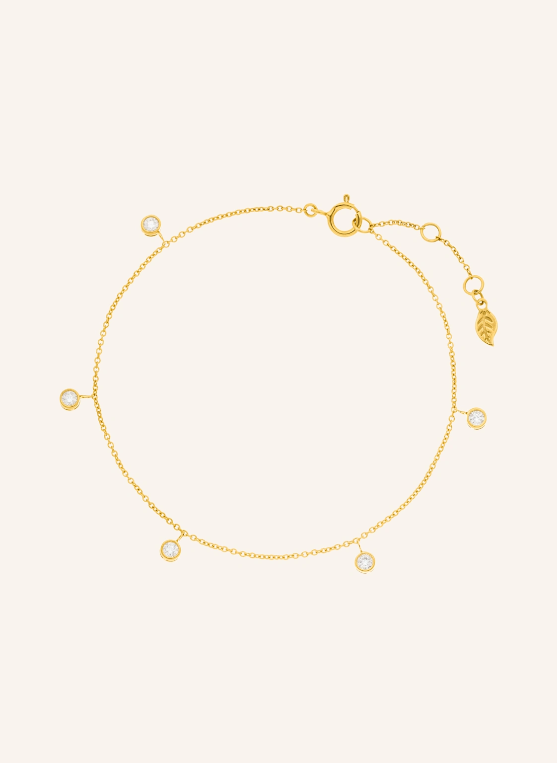 Leaf Armband MY FIRST DIAMOND Charms aus 14 Karat Gelbgold mit Diamanten