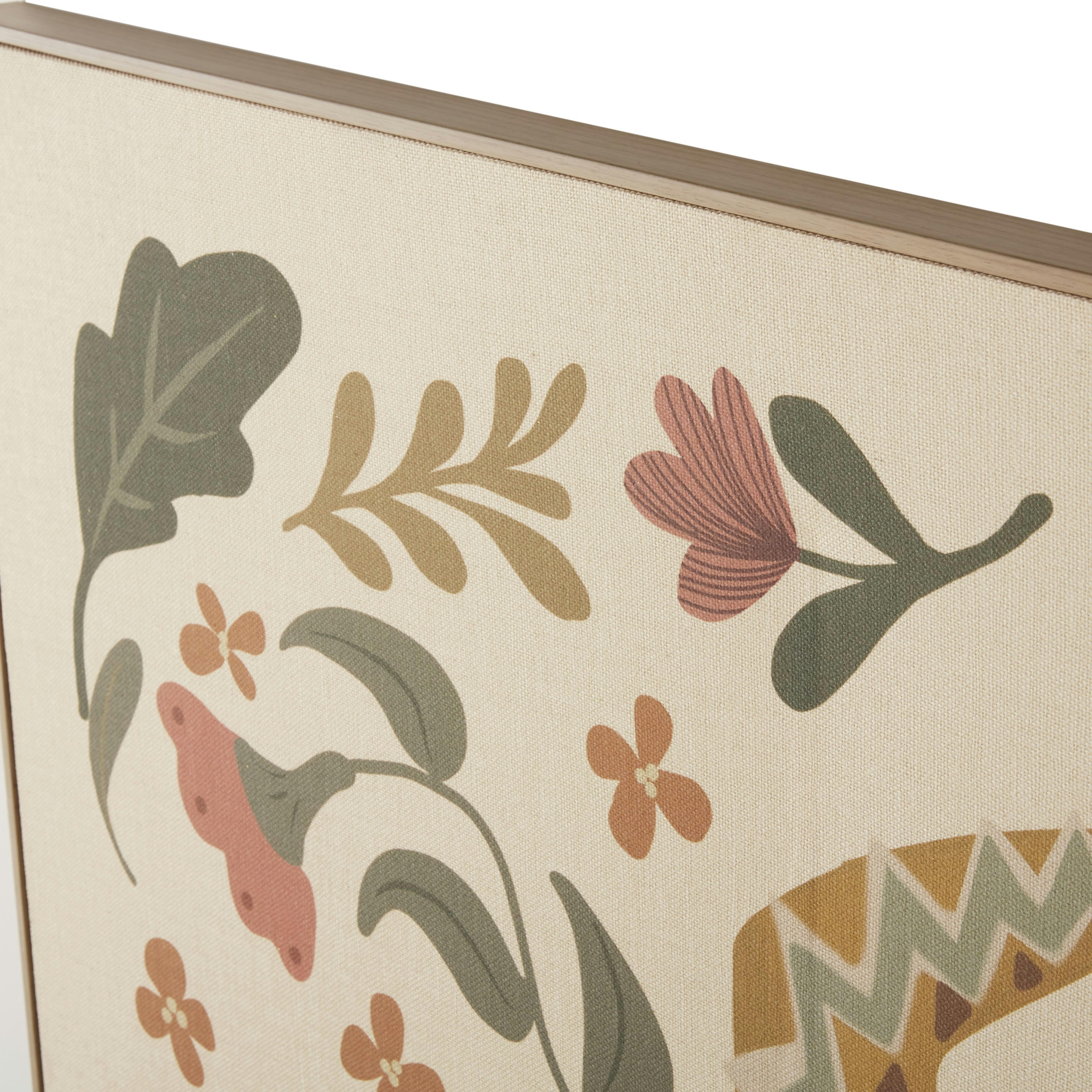 ALIGA - Toile imprimée et peinte crocodile motif végétal multicolore 110x110