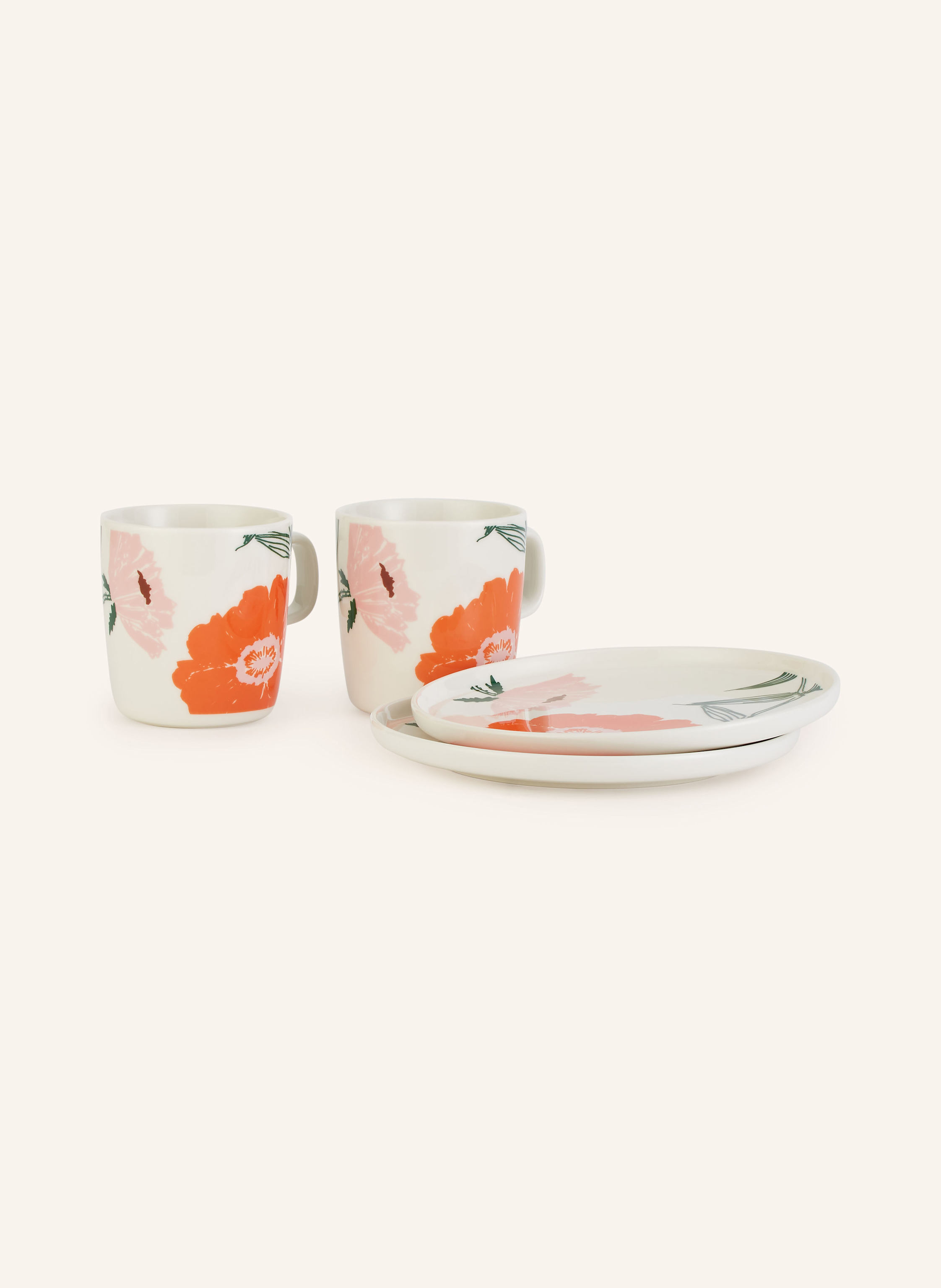 marimekko 4-tlg. Set OIVA/ PUUTARHAKUTSUT: Henkelbecher und Dessertteller
