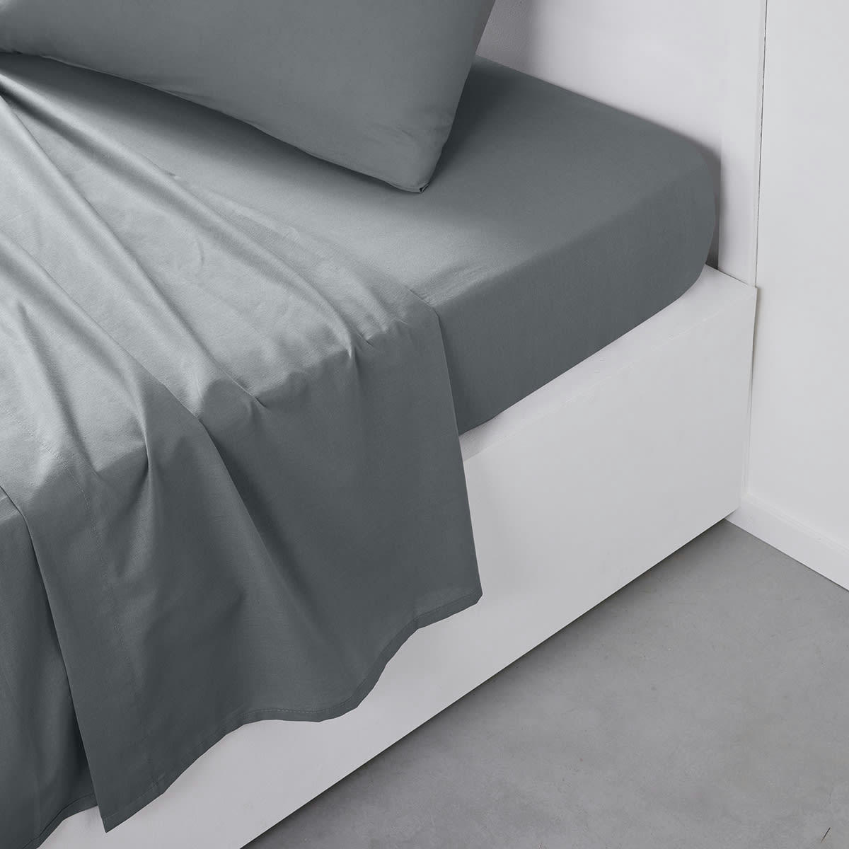 ESSENTIAL - Drap plat pour lit 2 personnes uni en coton gris 240 x 300