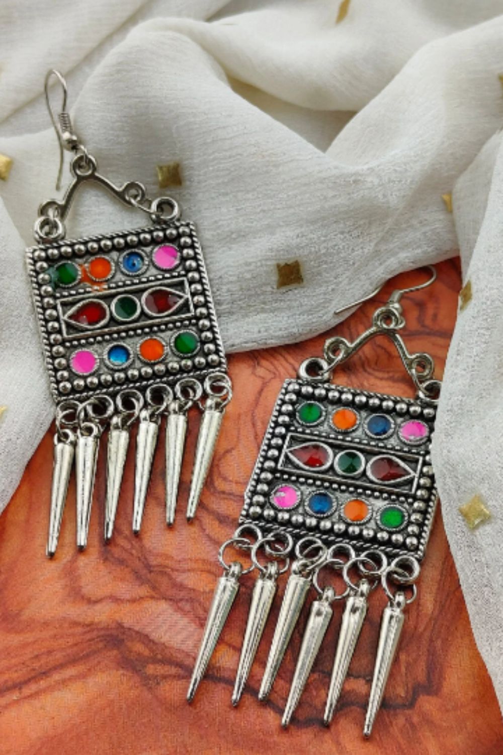 The Colourful Aura Oxidised Colourful Square Drop Earrings
