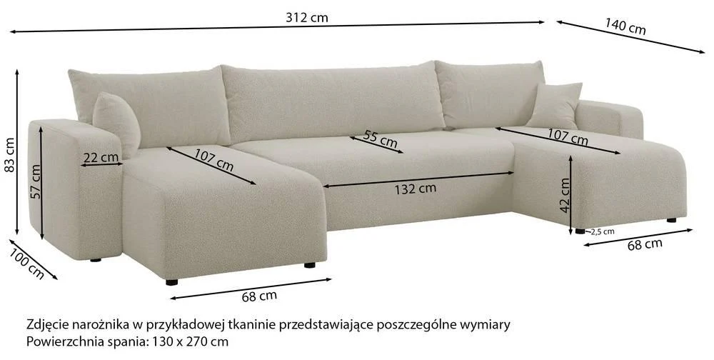 U-slaapbank Rosco bouclé