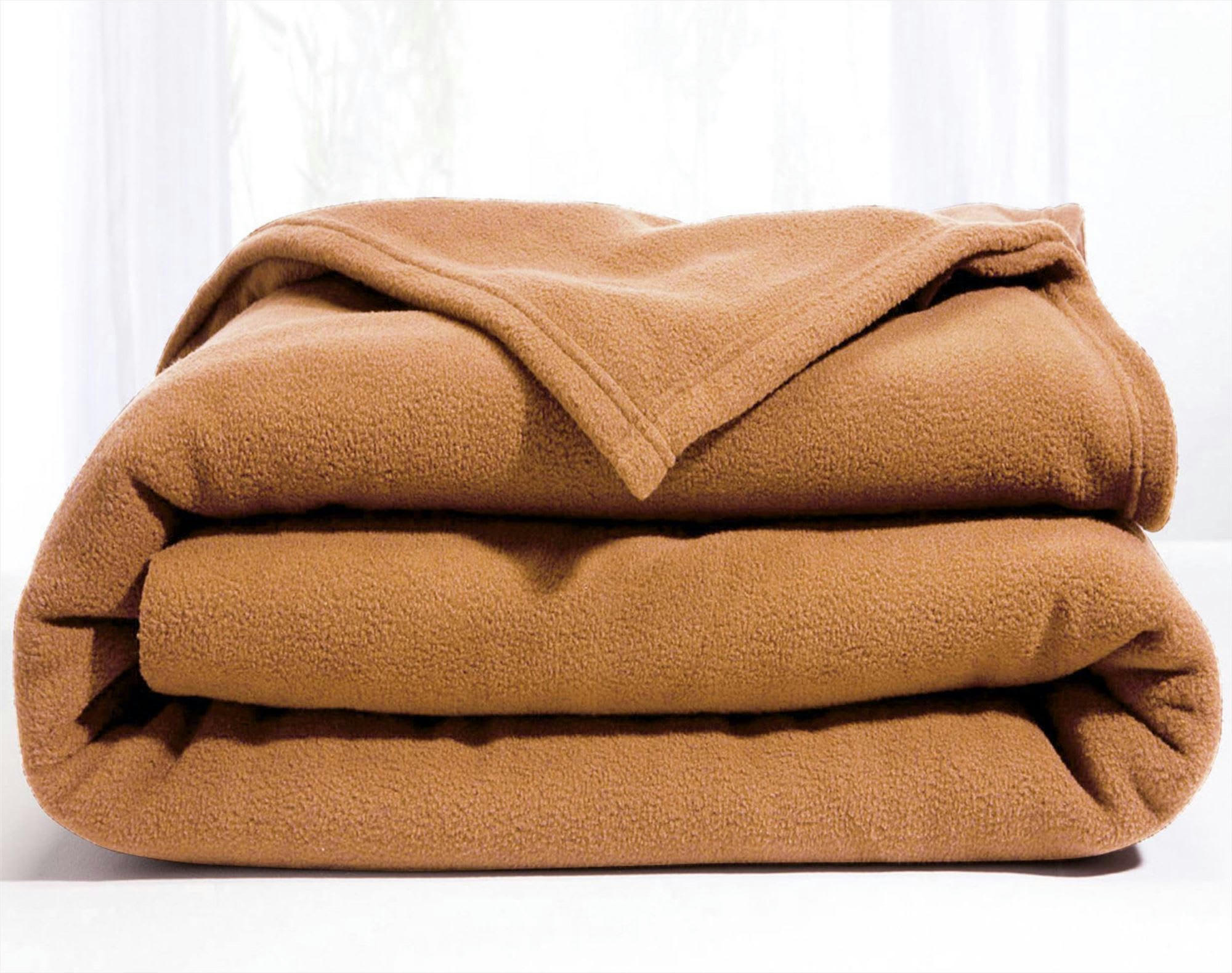 POLAIRE MICROFIBRE UNIE - Couverture tempérée 240x260 beige en polyester