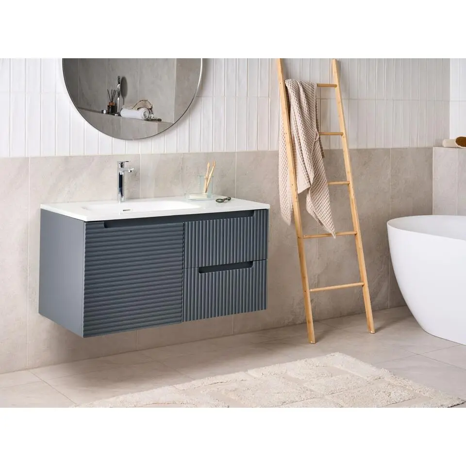 VALA - Wandgemonteerd meubel met wasbak - Grafietgrijs - MDF