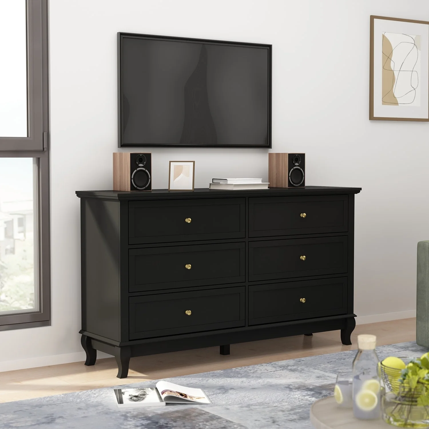 Dresser for Bedroom with Deep Drawers Wooden 6 Drawer Double Dresser