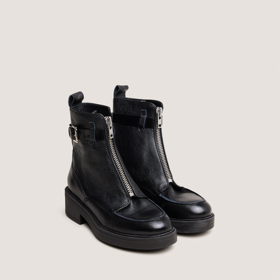 Boots à fermetures éclairsen cuir grainé et cuir noirs | ARIO