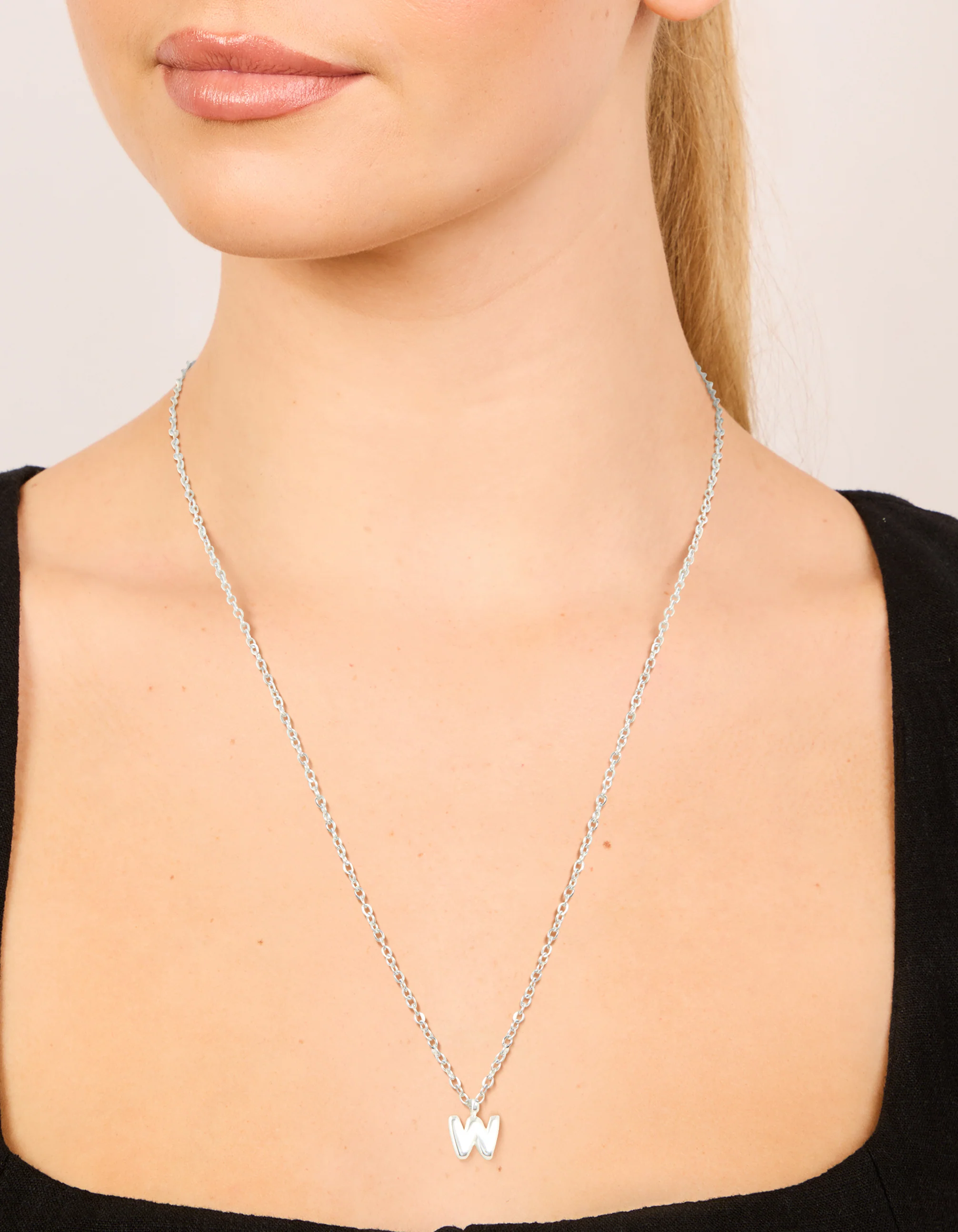 Waterproof Stainless Steel Mini Bubble Letter W Necklace