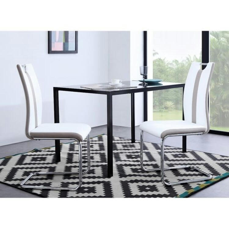 JADE - Lot de 2 chaises   simili blanc pieds métal chromé