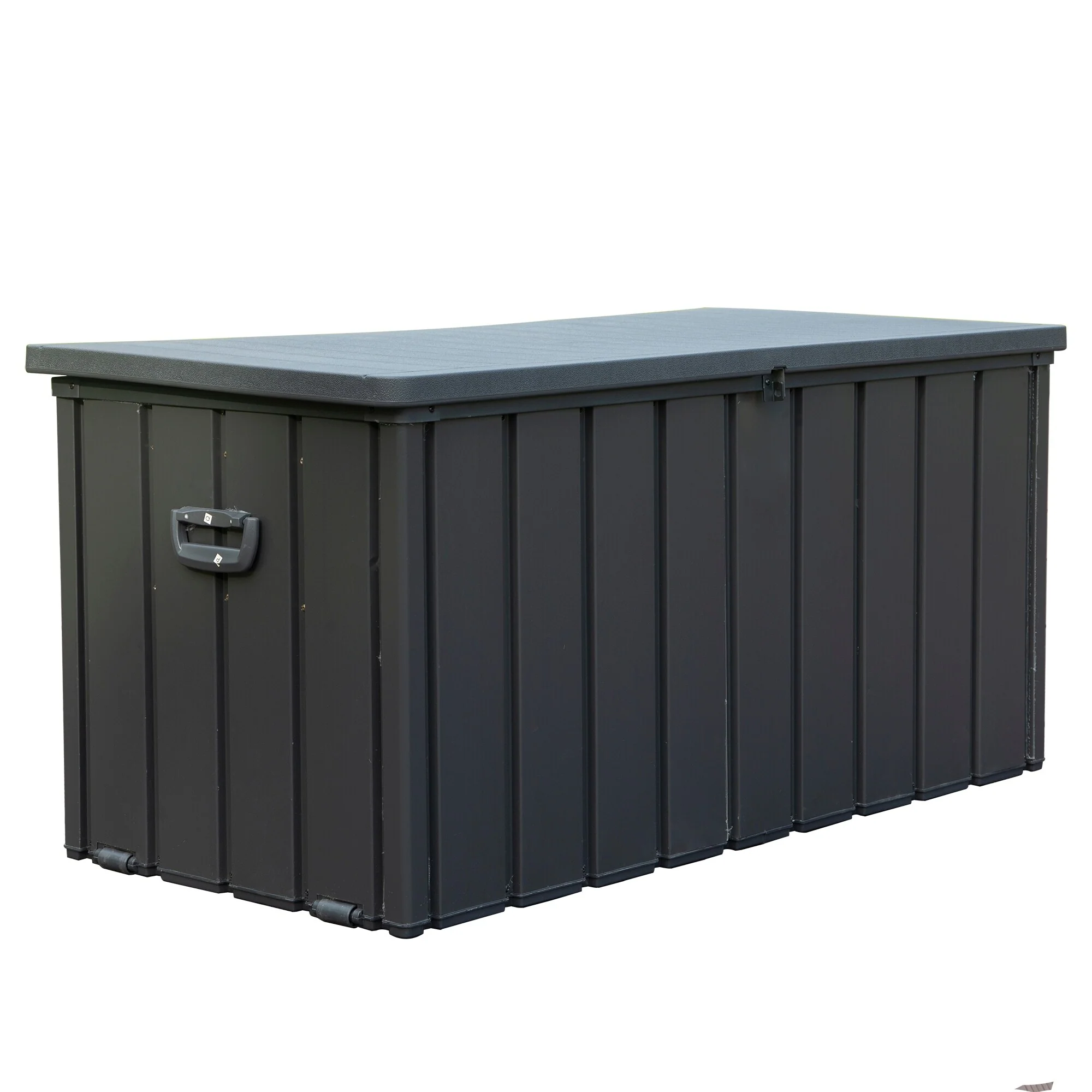 Dark Grey Heavy Duty Galvanized Steel Outdoor Storage Box with Lockable Resin Lid for Patio and Garden