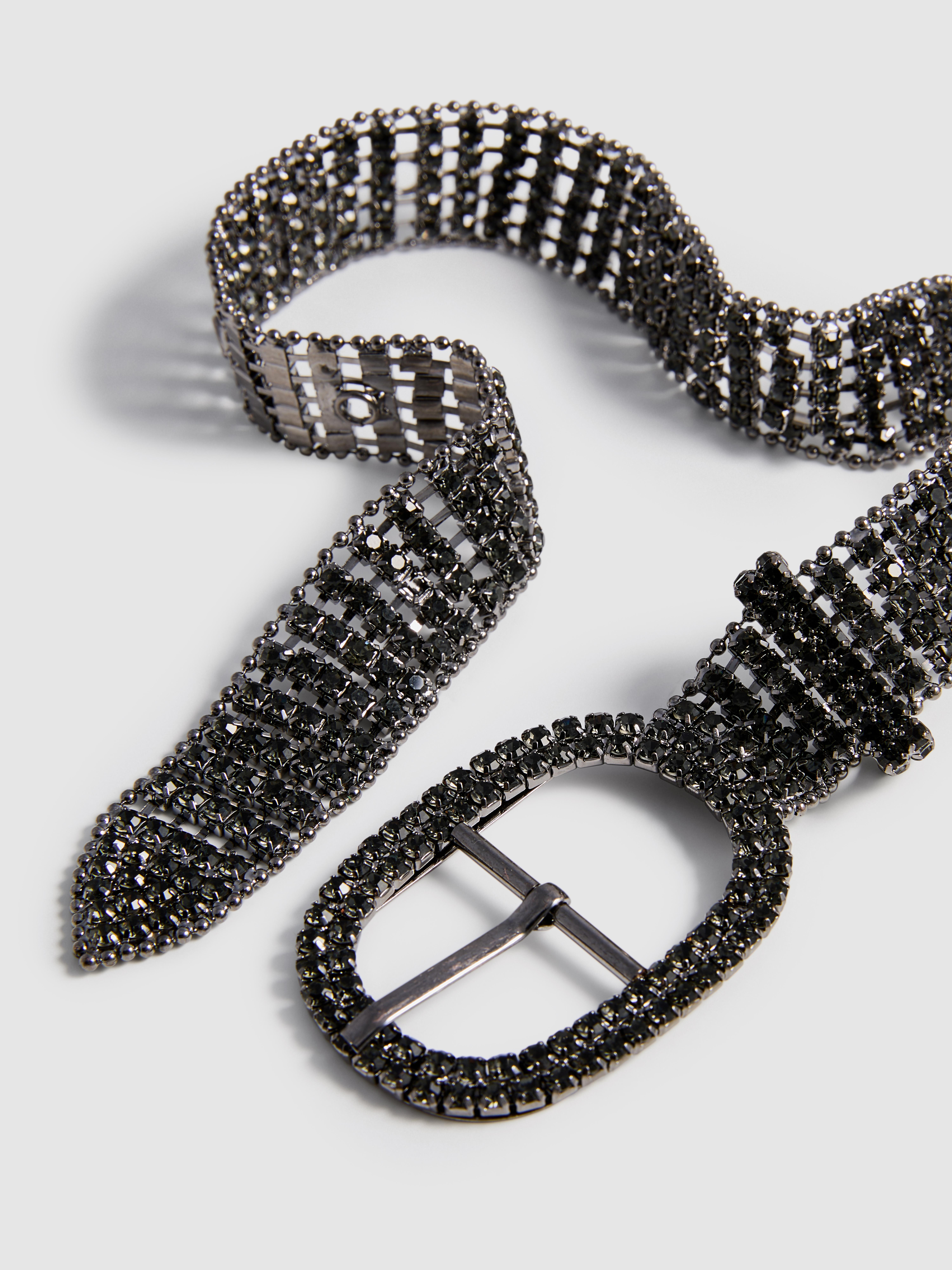 Rhinestone Belt With Oval Buckle