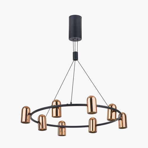 Ruma Black and Rose Gold Modern Chandelier Metal 8 Light LED Pendant Ceiling Light