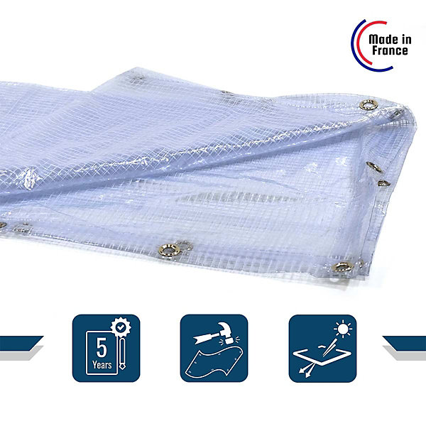Bâche de Chantier 2,1x4,5 m - Garantie 5 ans TECPLAST - SP400CH - Bâche Armée Transparente étanche pour Travaux - Made in France
