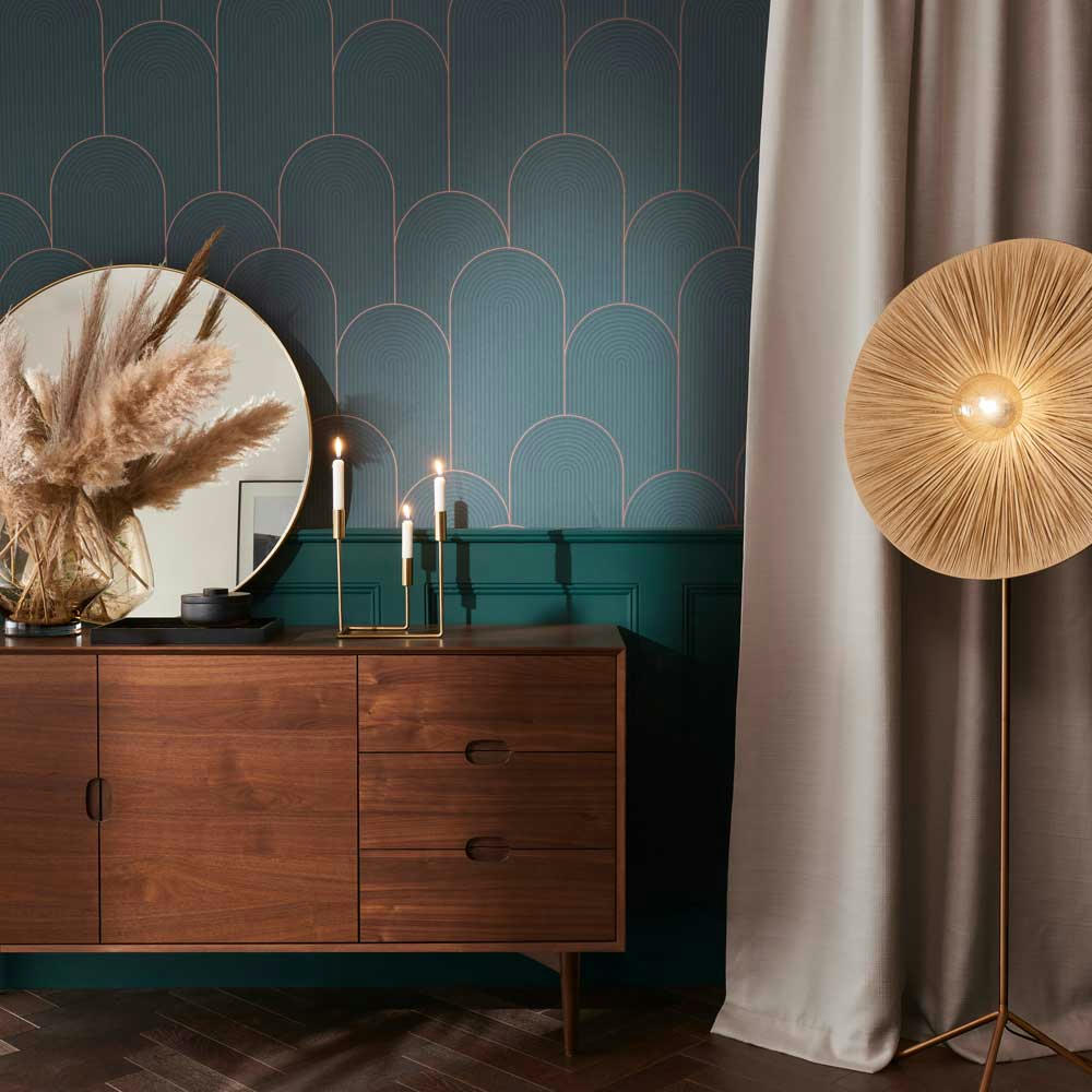 - papier peint lancet vert or rosé 1005x52cm