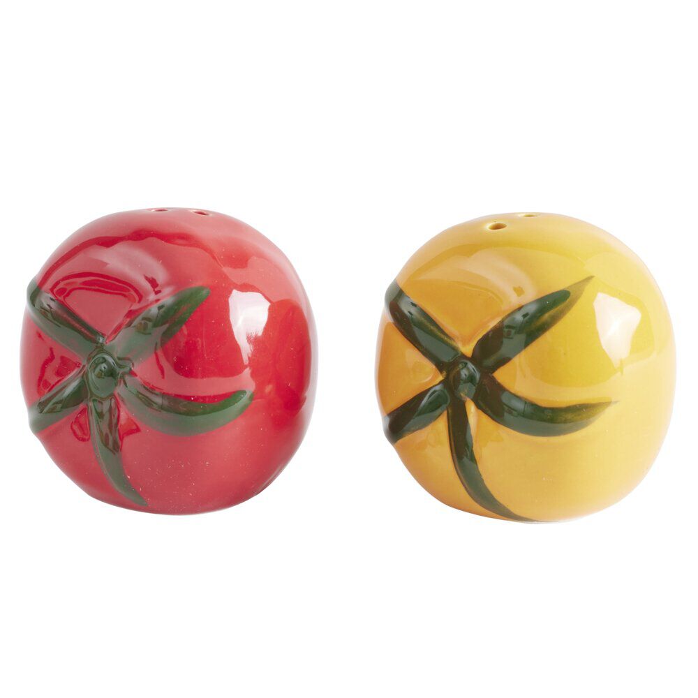 Salière et poivrière céramique forme tomate rouge et jaune Ø6xH4,5cm