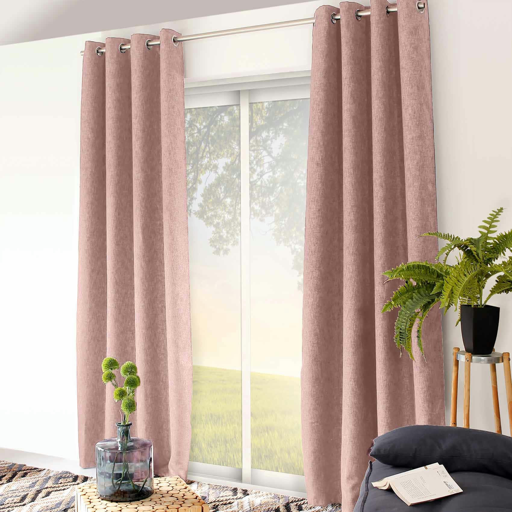 - Rideau uni occultant "natté" polyester/occultant rose clair 140x240 cm