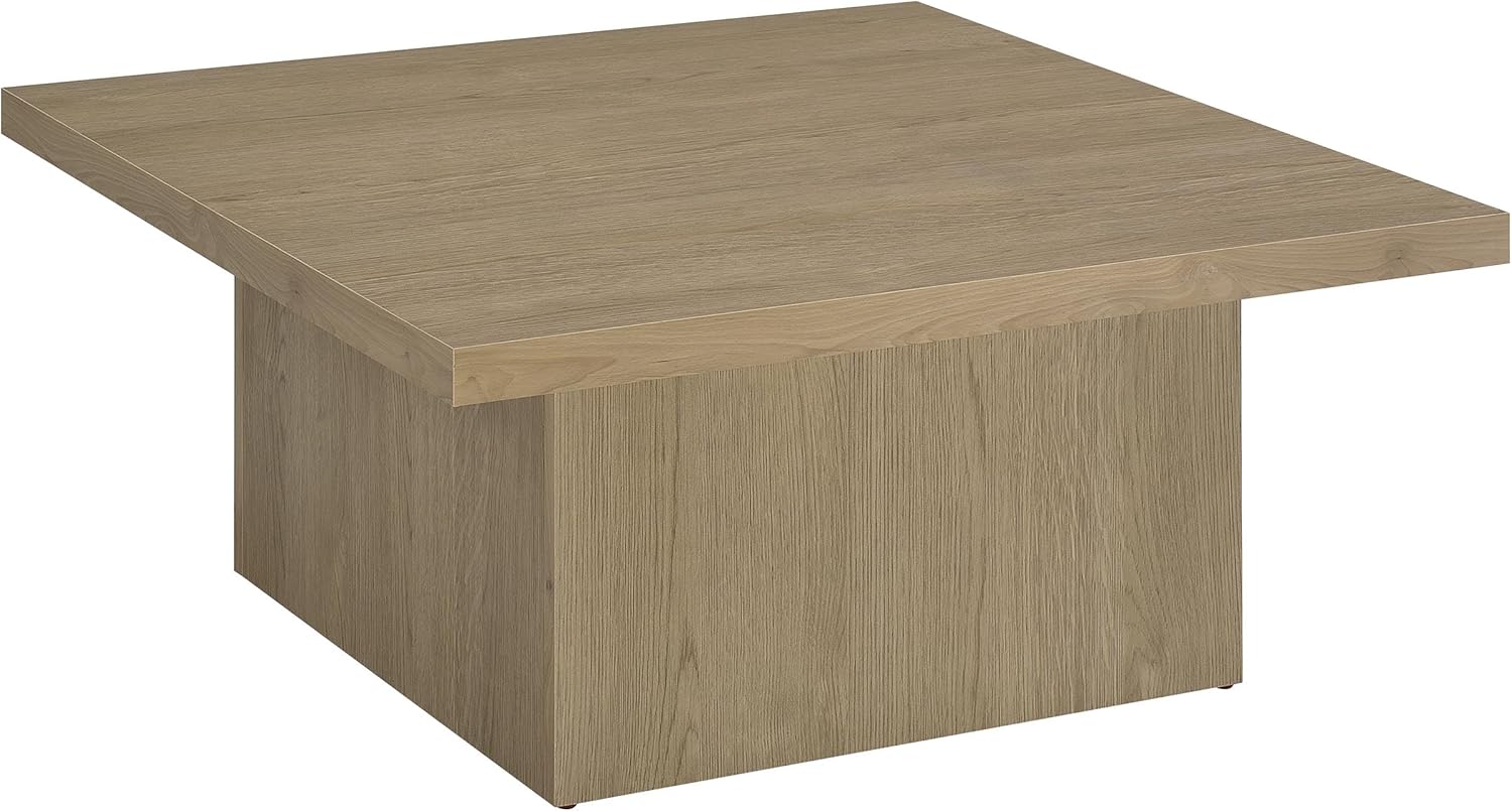 Coaster Home Furnishings - Devar - Wood - Square Coffee Table with Plinth Base, Geometric Design and Transitional Style - Living Room - Latte - 710918