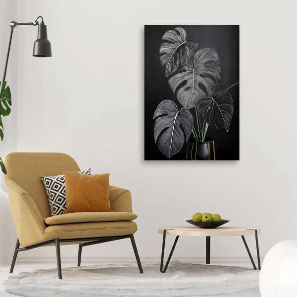 Feeby Obraz na płótnie, Liście Monstera Minimalizm Czarny 40x60