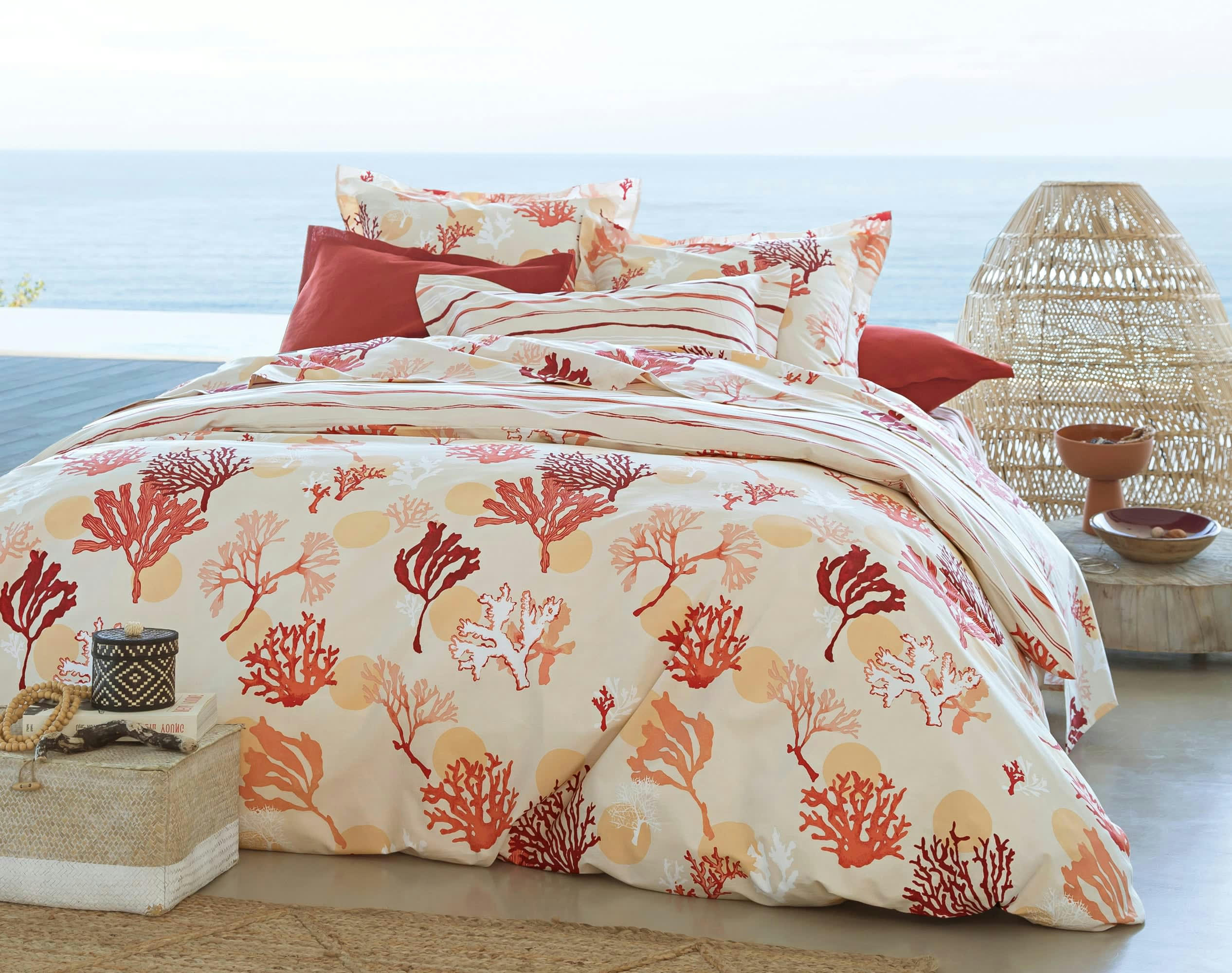 CORAUX - Taie d'oreiller rectangulaire en percale de coton orange corail