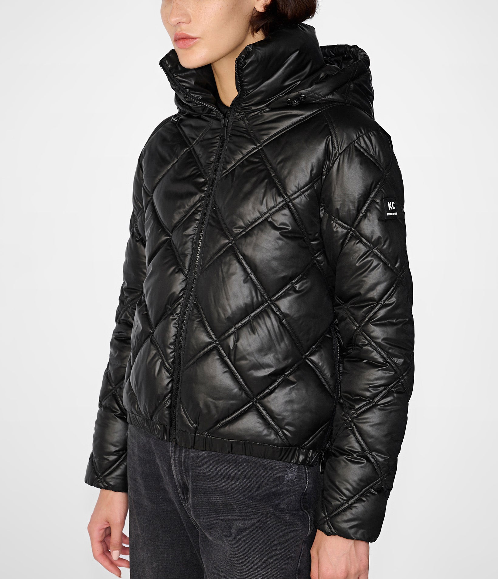 Short Zip Puffer With Attached Hood