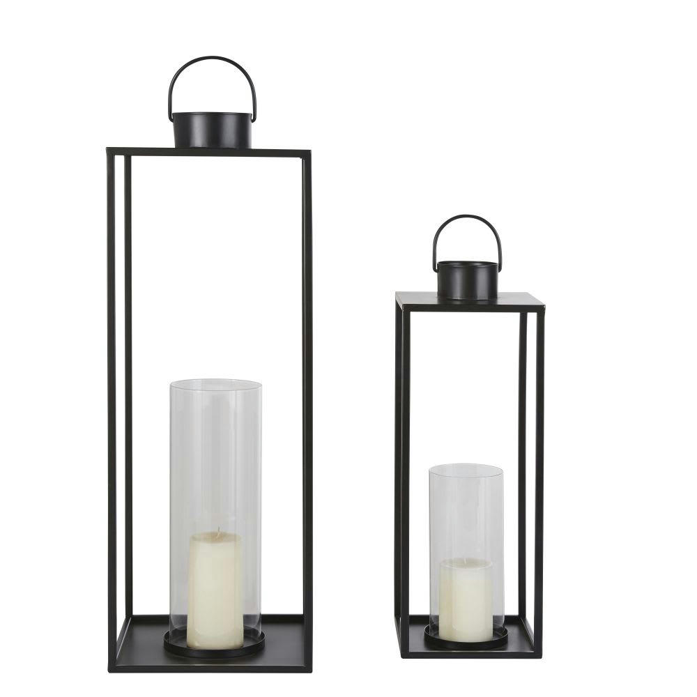 GRAFTON - Lanternes d'extérieur en verre et métal noir (x2) H70