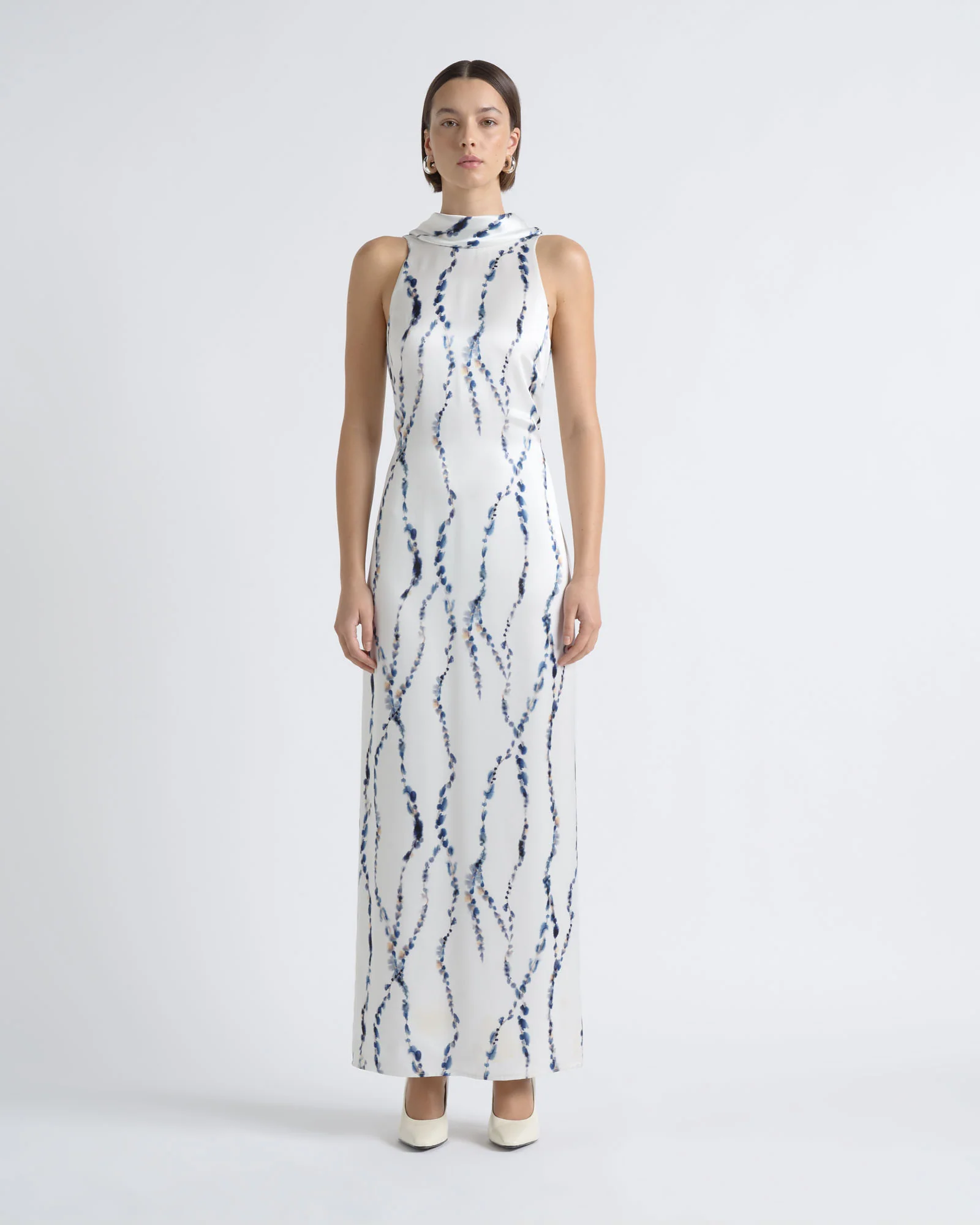 Satin Abstract Print Column Maxi Dress