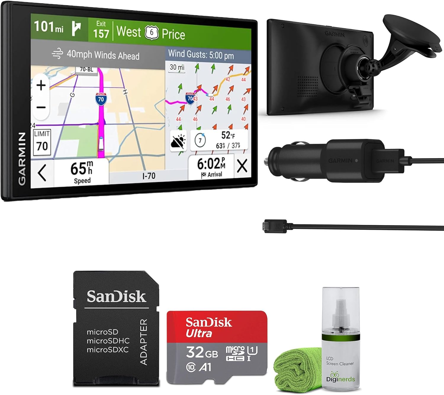 Garmin Dezl OTR620 GPS Truck Navigator 6 Display Touchscreen  Commercial GPS Navigation for Semi Trucker Driver Bundle with 32GB SD Memory Card + LCD Cleaning Kit