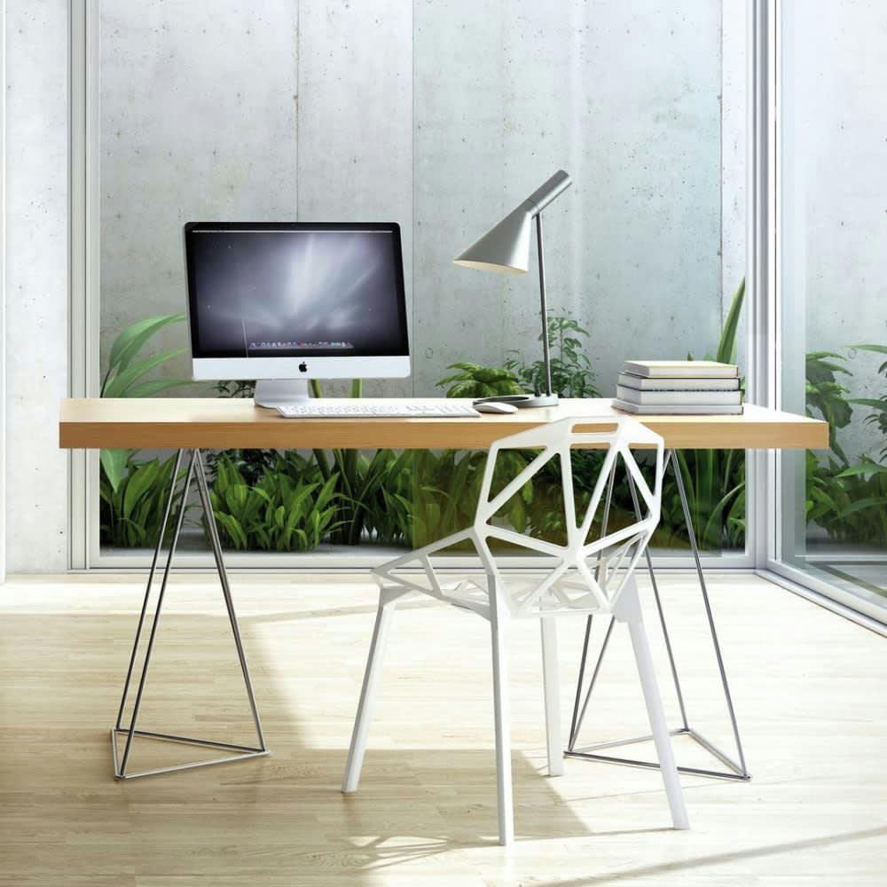 MULTI - Bureau  placage chêne naturel et chromé