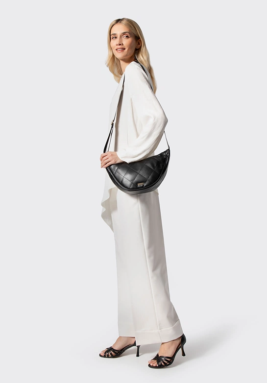Damska torebka crossbody w geometryczne przeszycia czarno - złota