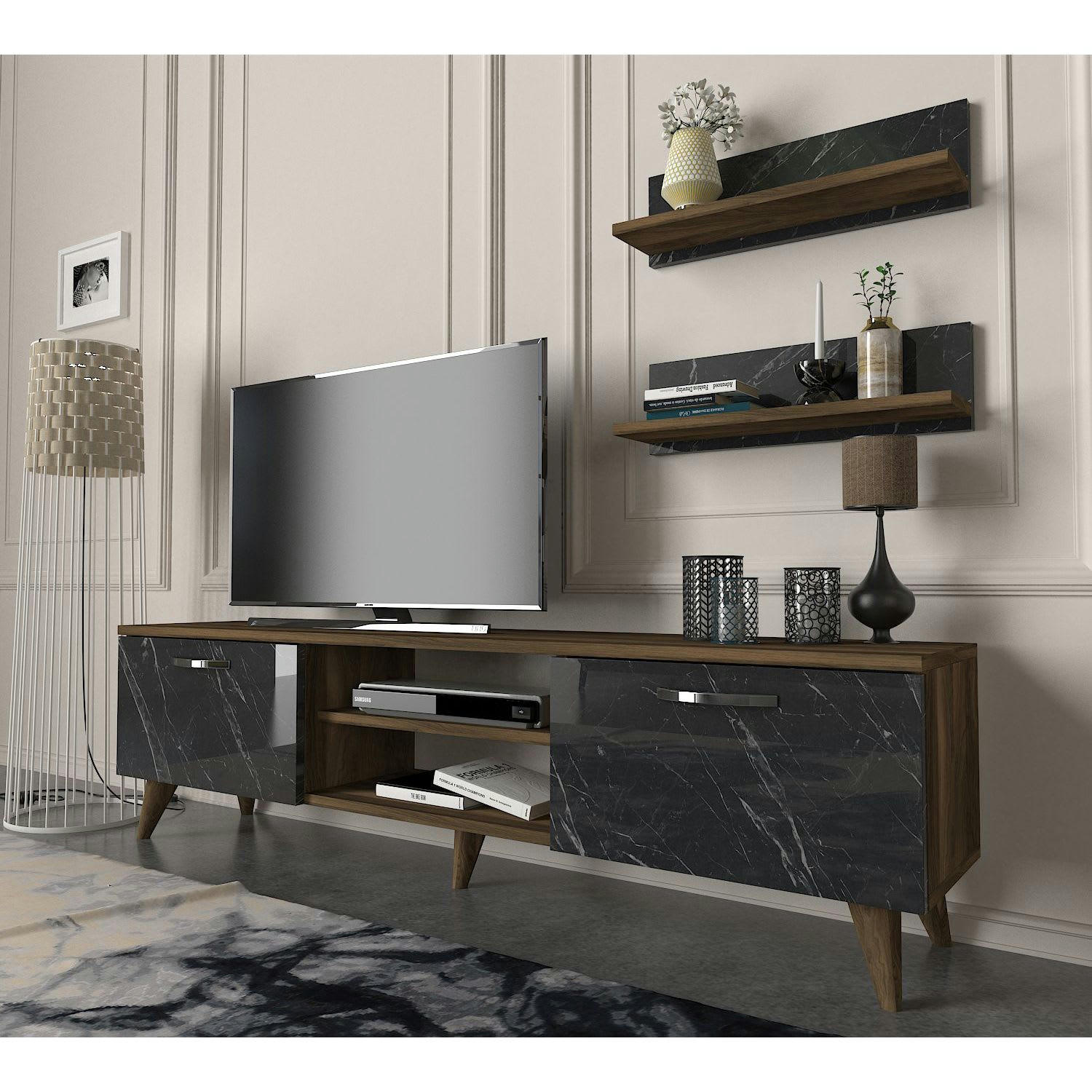 AYDEN - Meuble tv design marbré marron