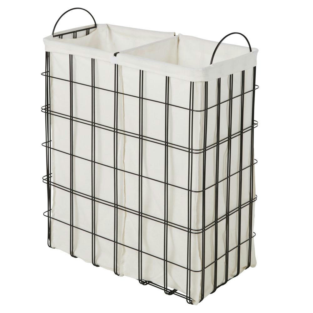 TOBIAS - Panier à linge blanc et métal noir