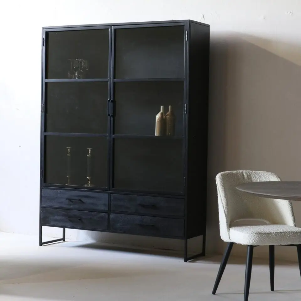 Vitrinekast Zwart - 150x40x200cm - Metaal - Kast Marijn