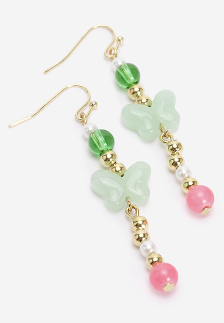 Womens Green Butterfly Drop Earrings