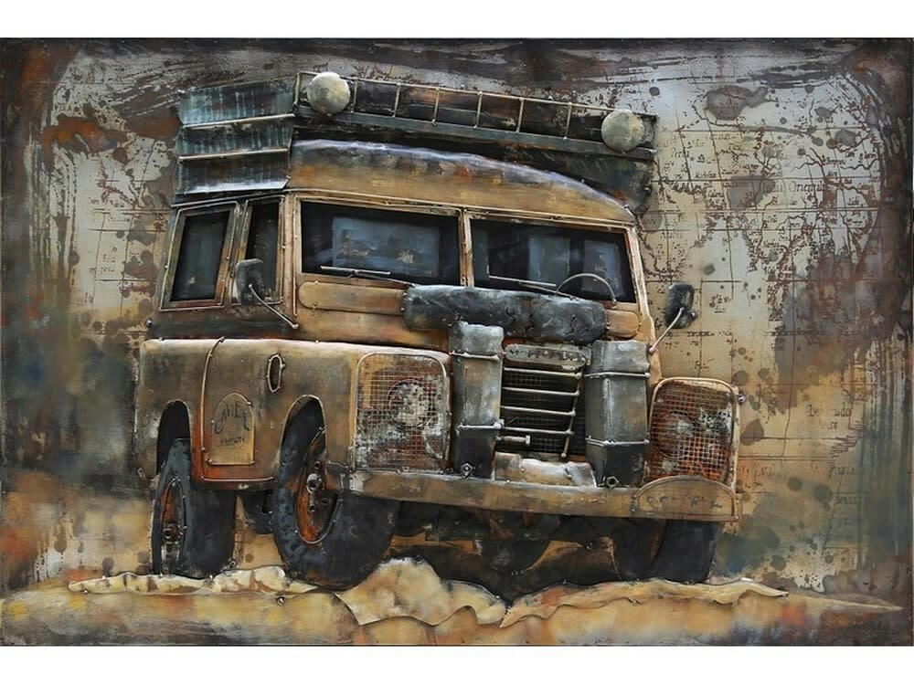 MÉTAL BRASS - Tableau relief en métal land rover 120x80