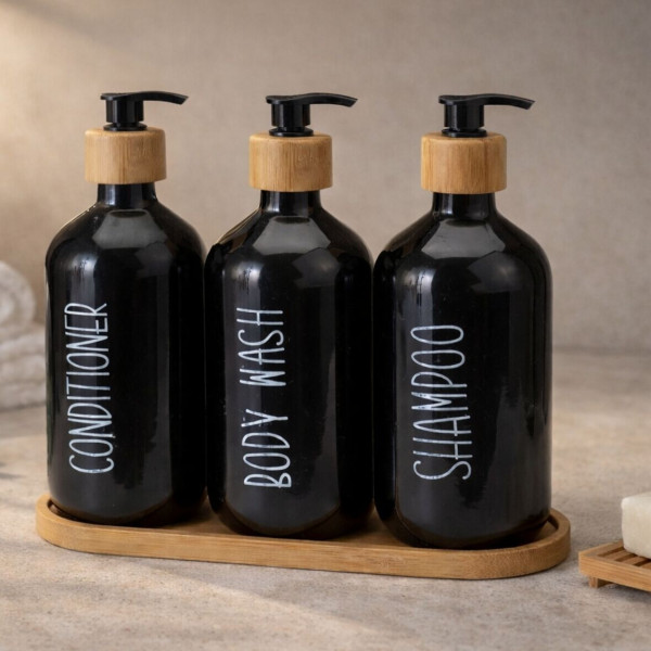 Zestaw dozowników łazienkowych w kolorze czarnym 3x500 ml
