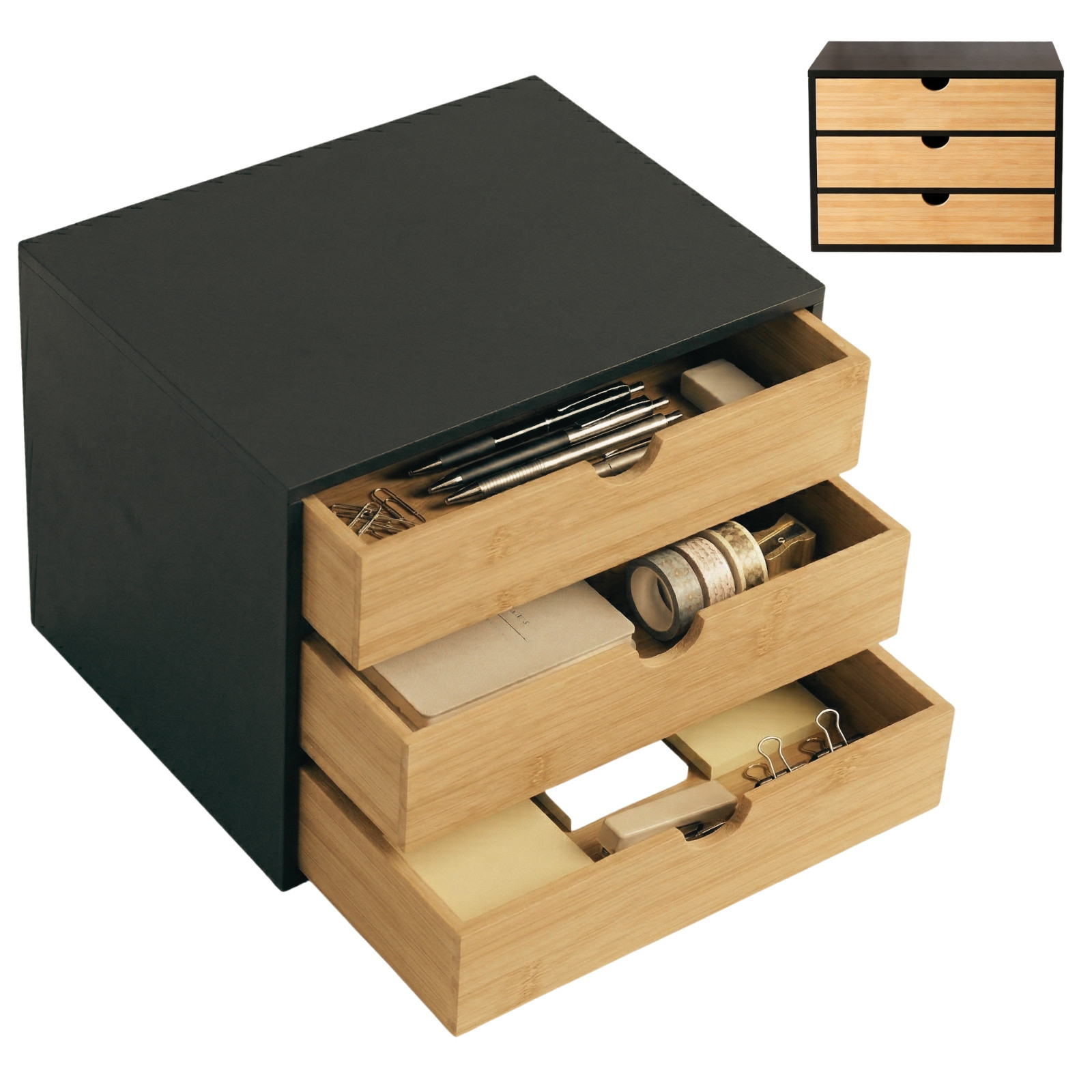 Bambusowy organizer biurowy z szufladkami HEGO, 25 cm