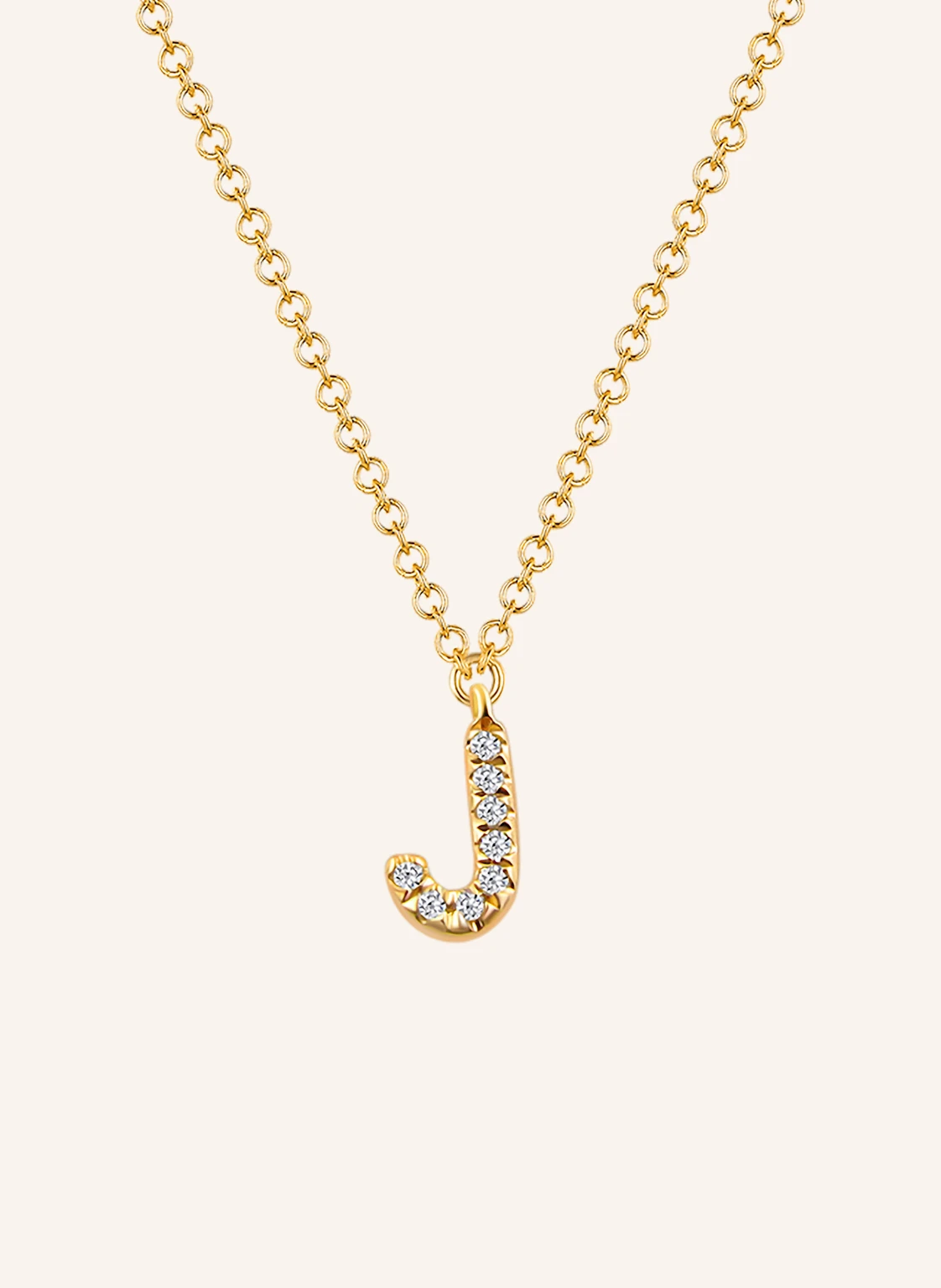 Leaf INITIALIEN Halskette „J“ aus 14 Karat Gelbgold mit Diamanten